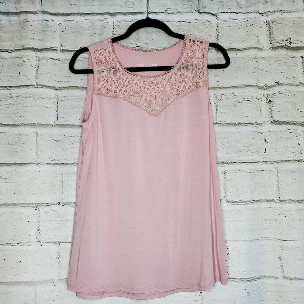 Soft Surroundings Pink Natalie Tank Top Womens Small Viscose Lacey 2BH46